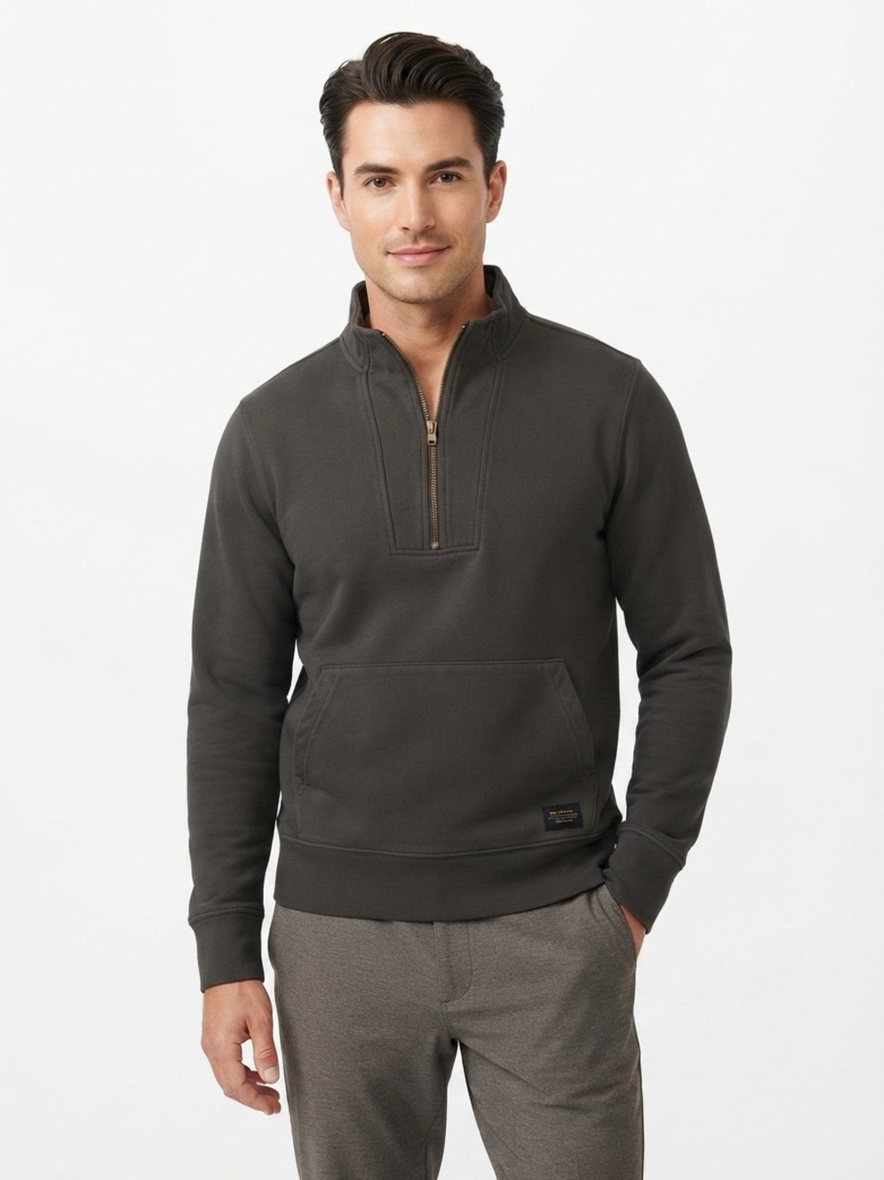 REI Co-op Half Zip Kangaroo Pocket Sweatshirt Cotton Olive Medium